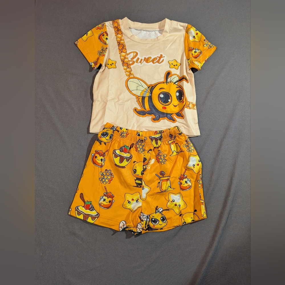 Kids Bee Print Orange Pajama Set